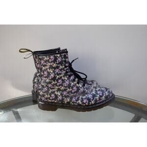 Dr Doc Martens Boots Womens 8 L Floral Classic Black Pink Leather 11821 Lace Up